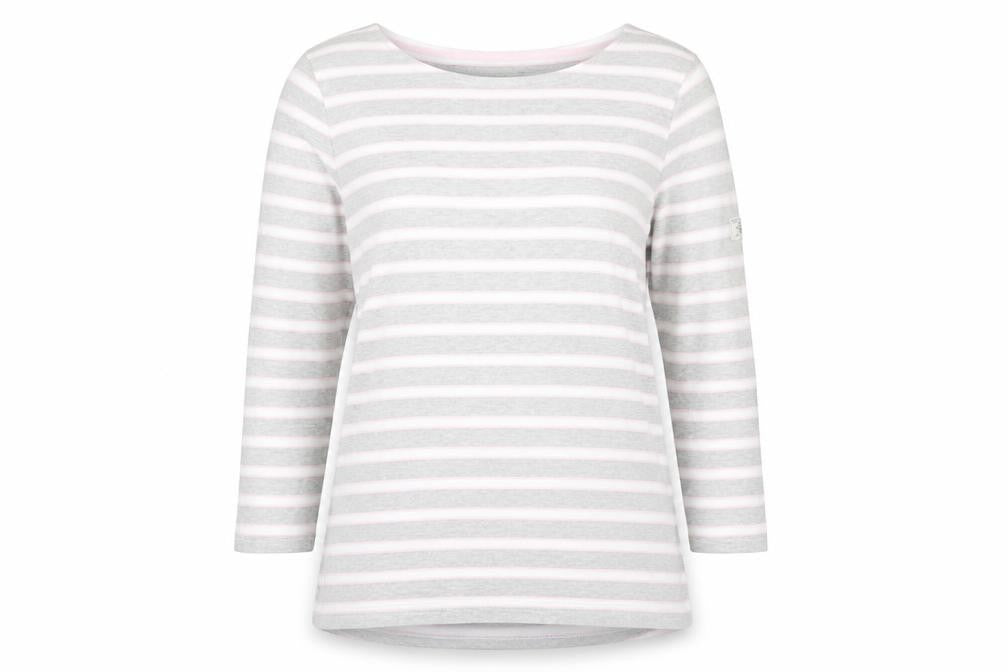 Joules Women's Grey Striped Boat Neck T-Shirt, Size 10