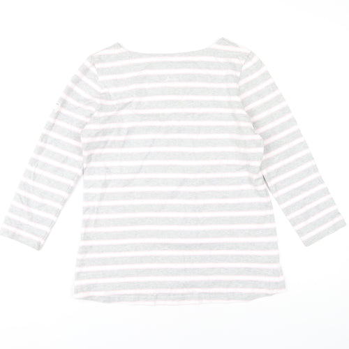 Joules Women's Grey Striped Boat Neck T-Shirt, Size 10