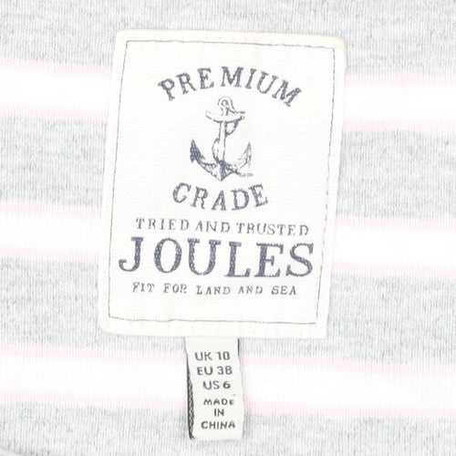 Joules Women's Grey Striped Boat Neck T-Shirt, Size 10