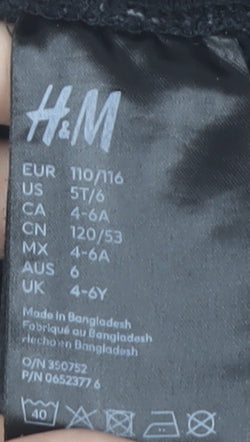 H&M Girls Black Trousers, Cotton, Size 5-6 Years