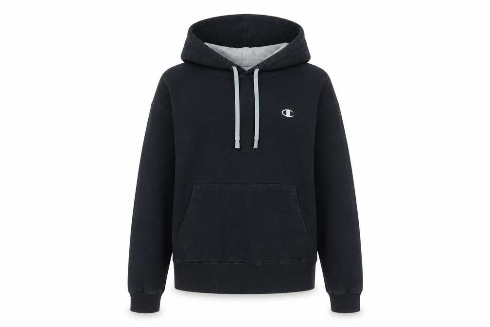 Front view of Champion unisex black pullover hoodie small