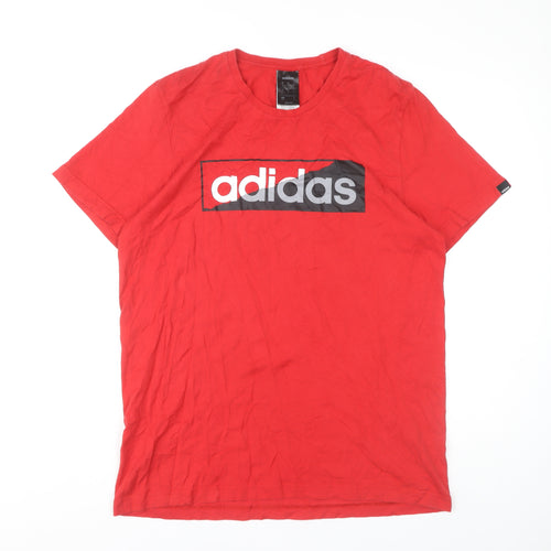 Adidas Men's Red T-Shirt, Medium, Crew Neck, Logo