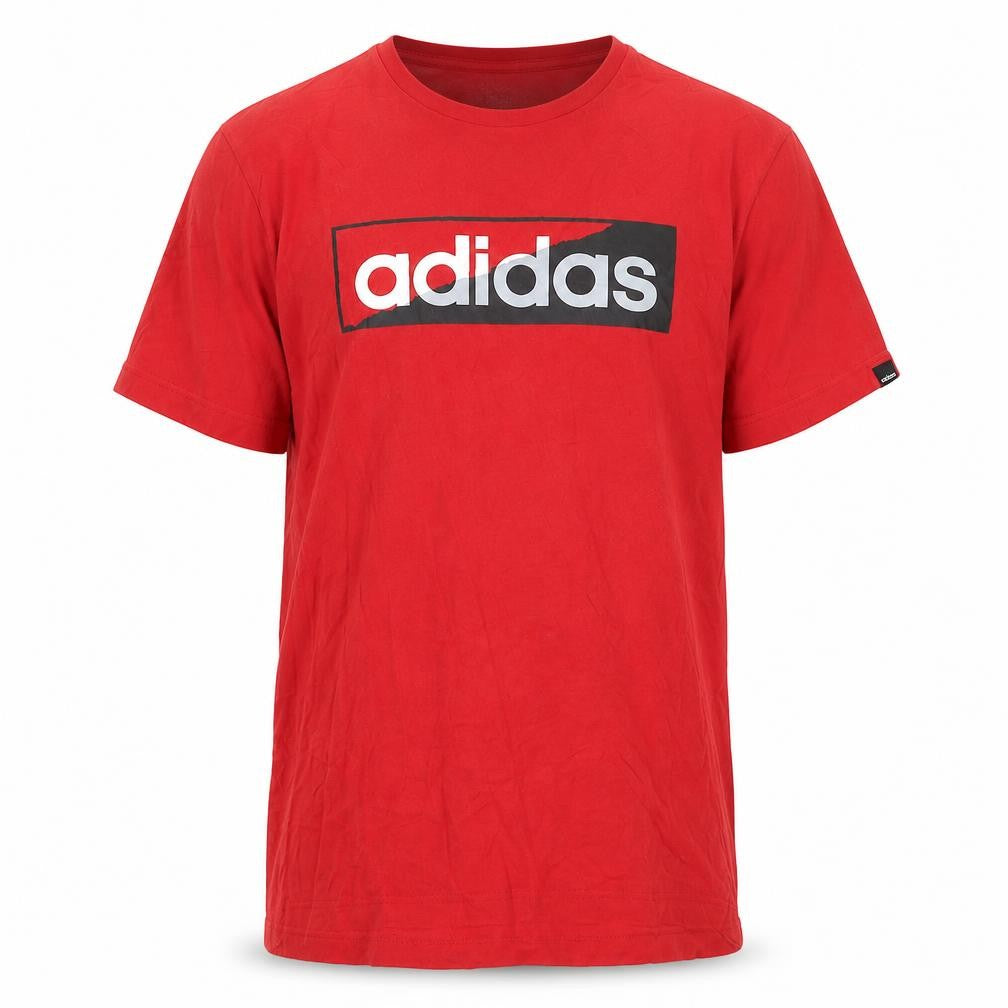 Front view of Adidas Men's Red T-Shirt, Medium, Crew Neck, Logo