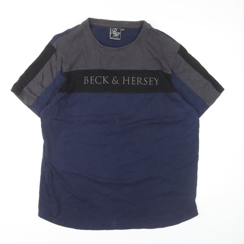 Beck & Hersey Men's Blue Colourblock T-Shirt 2XL