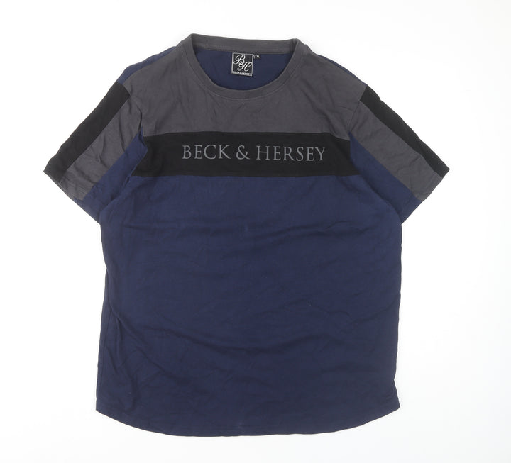 Beck & Hersey Men's Blue Colourblock T-Shirt 2XL