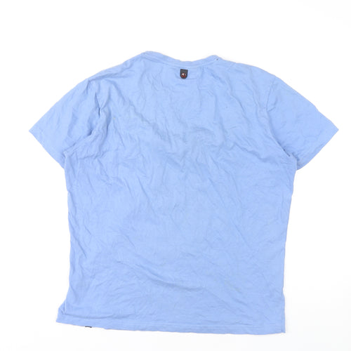 Duck and Cover Men's Blue Graphic T-Shirt Medium