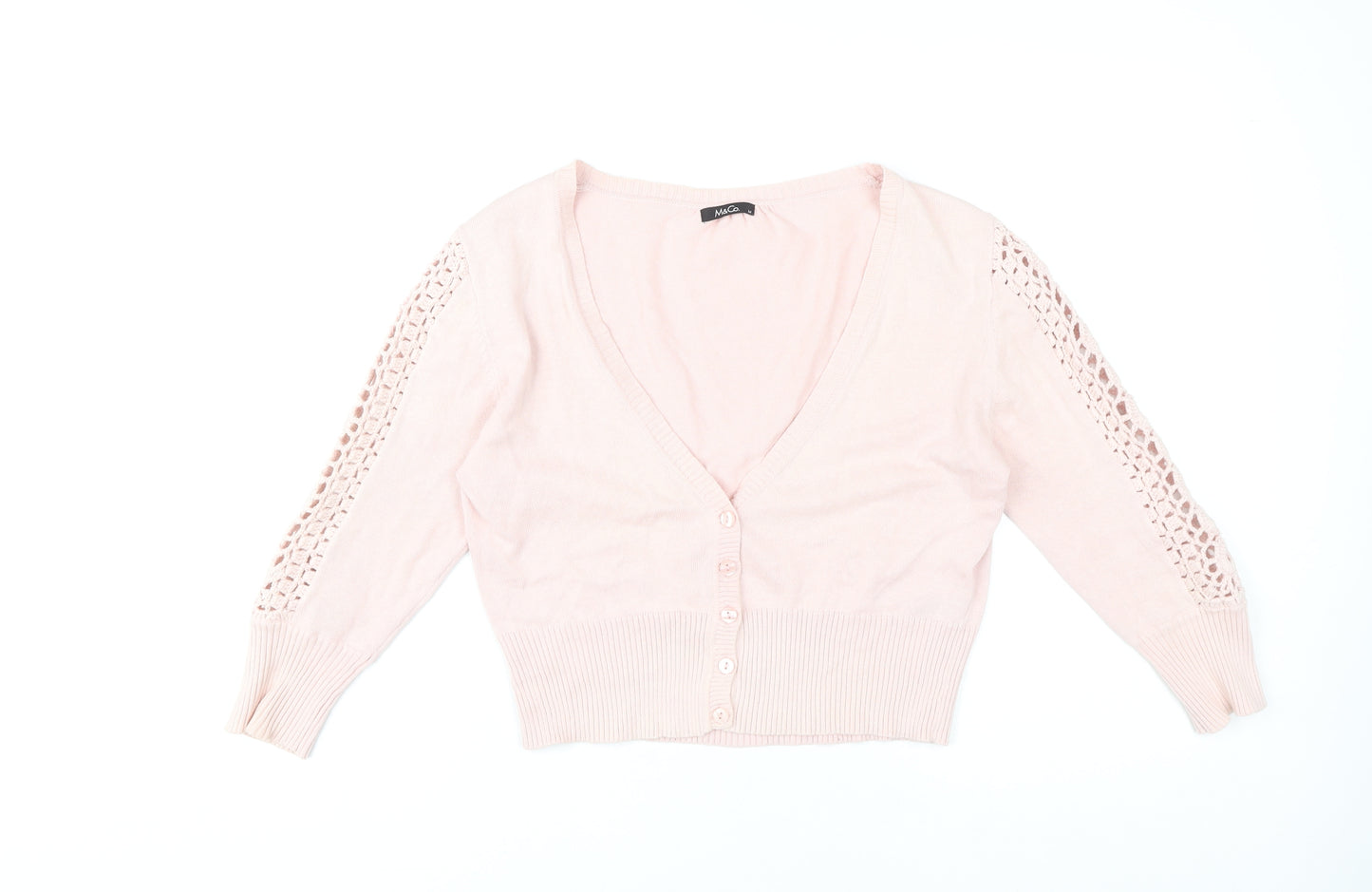 M&Co Women's Pink V-Neck Cardigan Size M