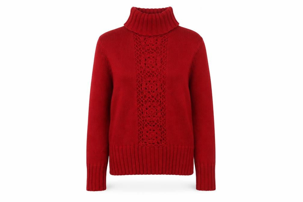 Front view of Mackays Red Roll Neck jumper, size S
