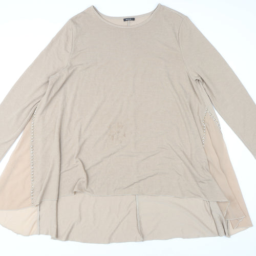 Roman Women's Beige Beaded Long Sleeve Top - Size L