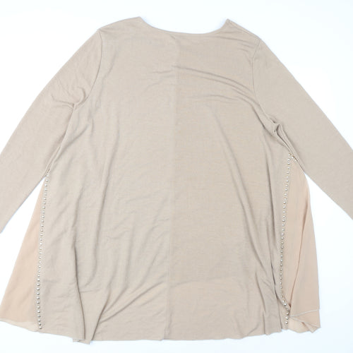 Roman Women's Beige Beaded Long Sleeve Top - Size L