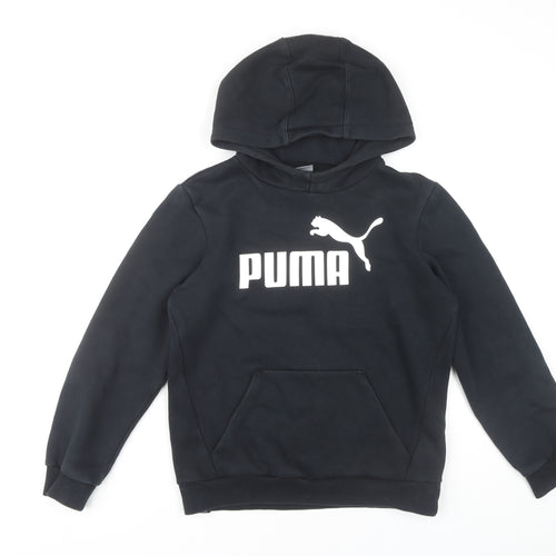 Puma Boys Black Pullover Hoodie 11-12 Years Cotton Blend