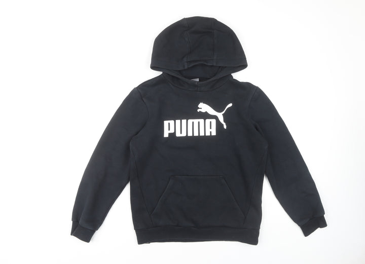 Puma Boys Black Pullover Hoodie 11-12 Years Cotton Blend