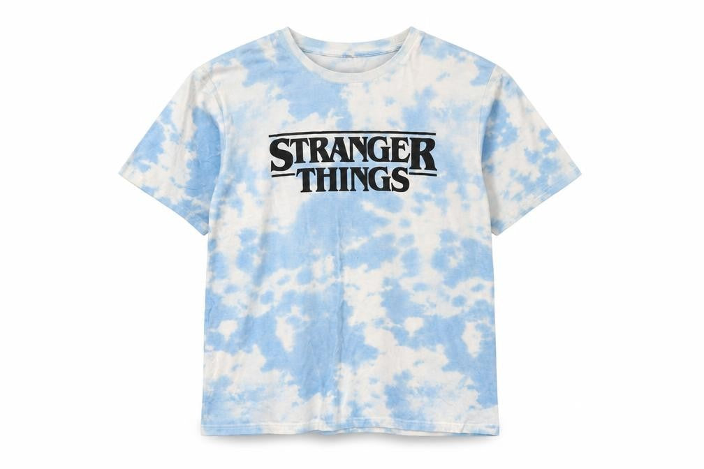Front view of Stranger Things Men's XL Blue Graphic T-Shirt