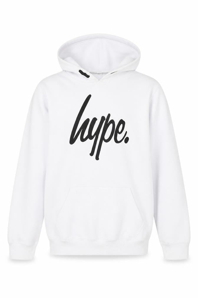 Front view of Hype boys’ white pullover hoodie, size 16, years