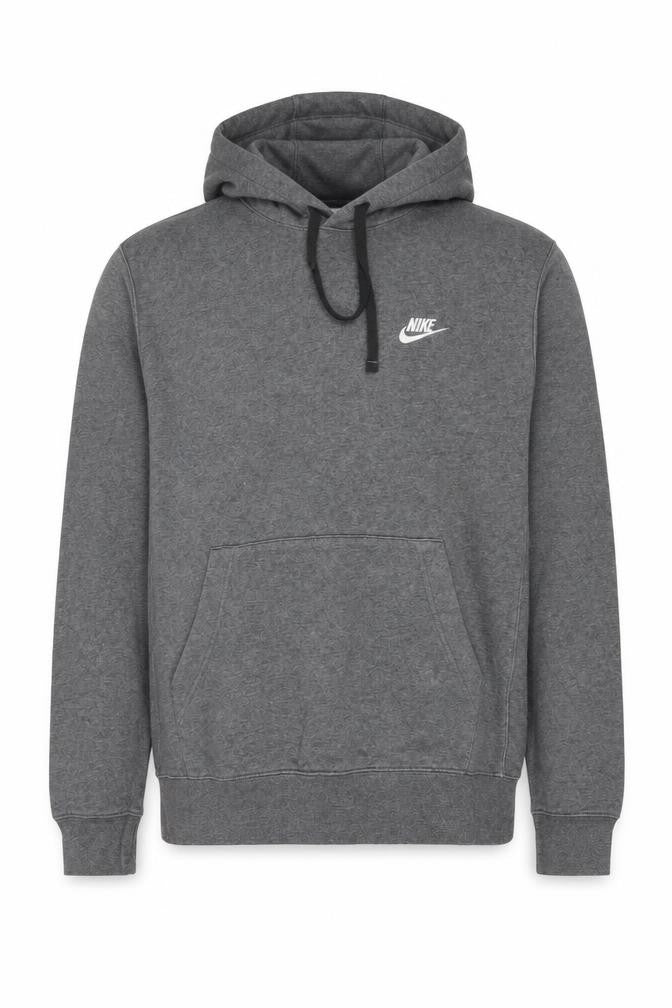 Front view of Nike Men's Grey S Pullover Hoodie with Logo Accent
