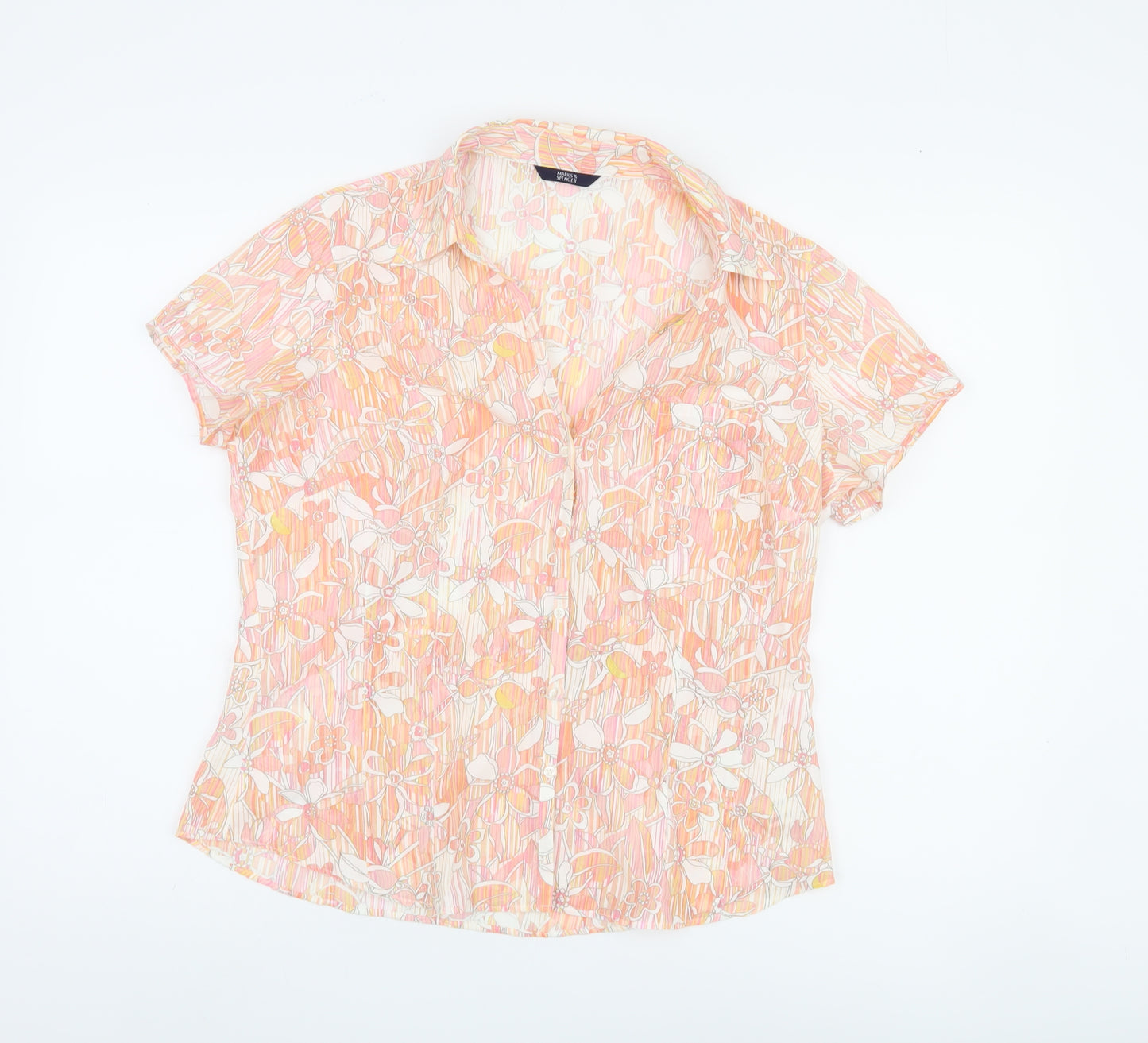 Marks and Spencer Women's Orange Floral Blouse Size 16