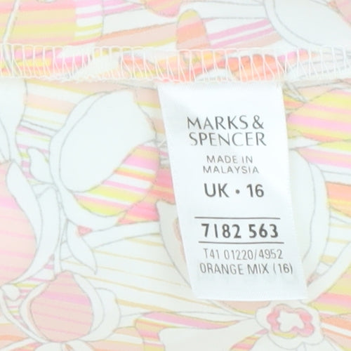 Marks and Spencer Women's Orange Floral Blouse Size 16
