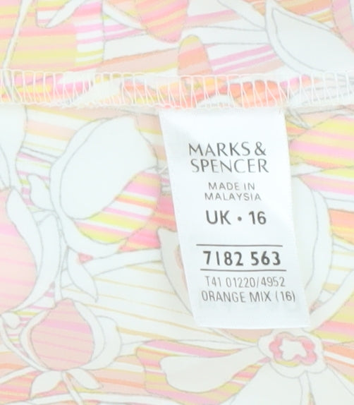 Marks and Spencer Women's Orange Floral Blouse Size 16