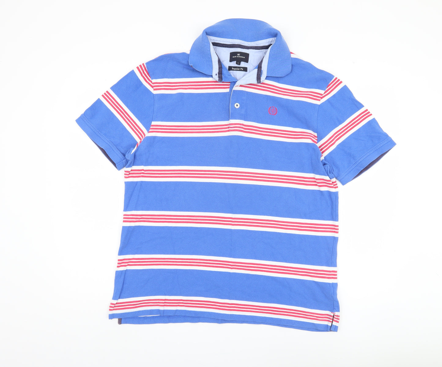 Marks and Spencer Men's Blue Striped Polo L