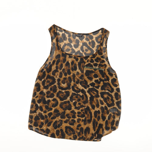 Topshop Women's Brown Leopard Print Tank Top Size 8