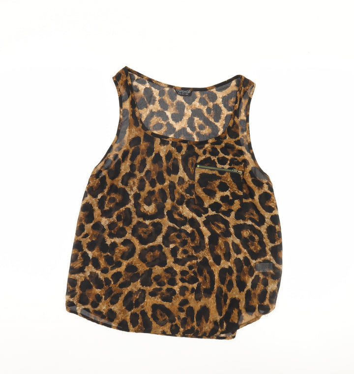 Topshop Women's Brown Leopard Print Tank Top Size 8
