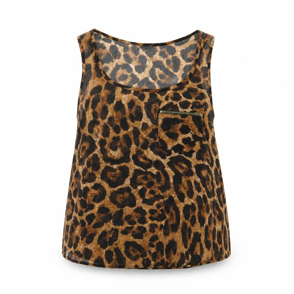 Front view of Topshop Women's Brown Leopard Print Tank Top, size 8