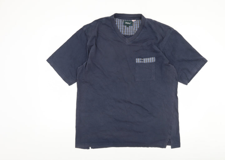 Wolsey Men's Blue Cotton V-Neck T-Shirt - Size L