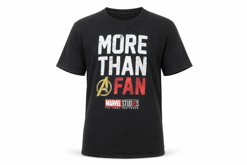 Front view of Marvel Men's Black Avengers T-Shirt, size S