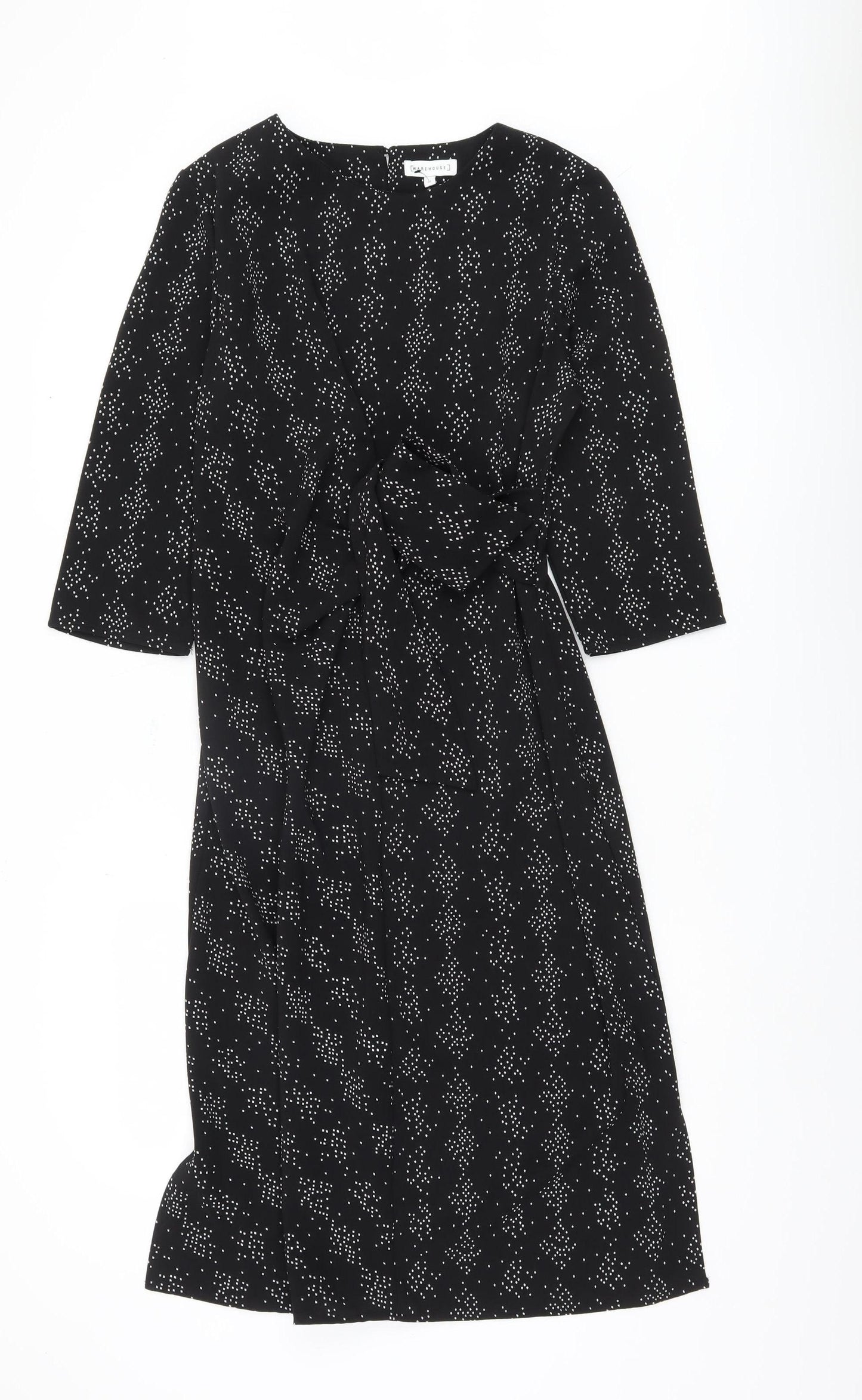 Warehouse Women's Black Geometric Knee Dress Size 10