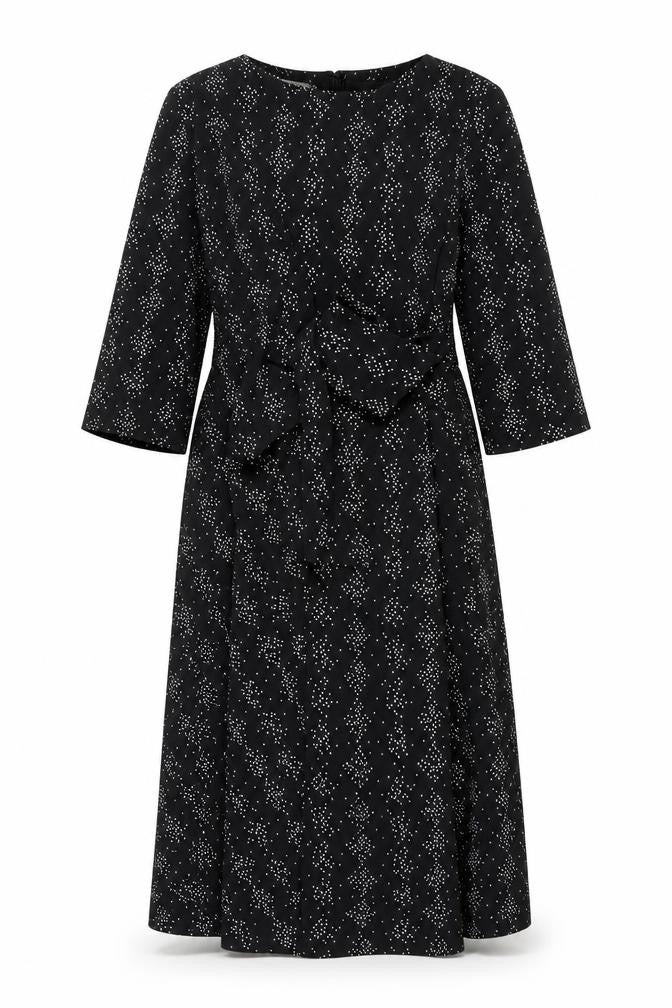 Front view of Warehouse Women's Black Geometric Knee Dress, size 10