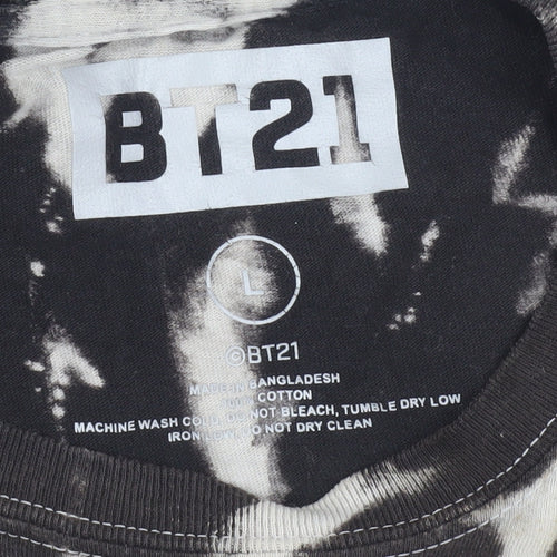 BT21 Men's Black Graphic Cartoon T-Shirt Size L