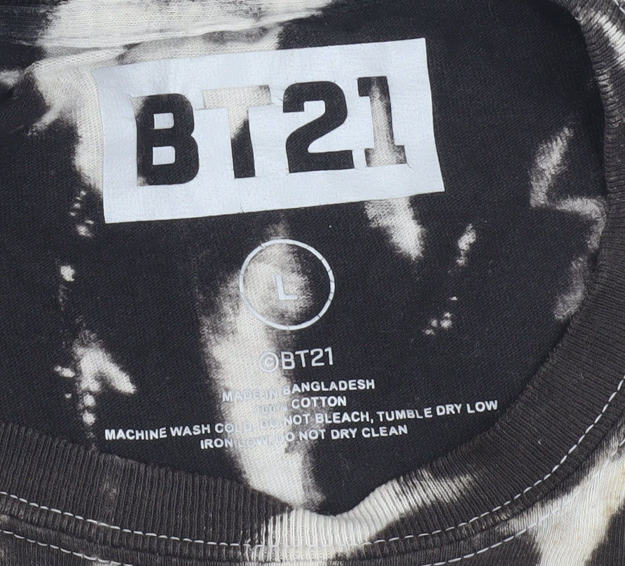 BT21 Men's Black Graphic Cartoon T-Shirt Size L