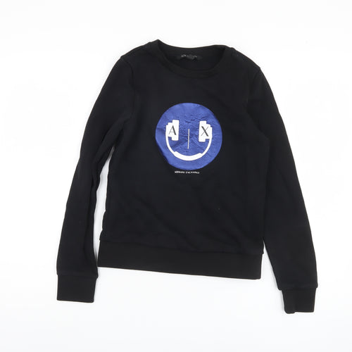 Armani Exchange Boys Black XS Graphic Crew Neck Sweatshirt