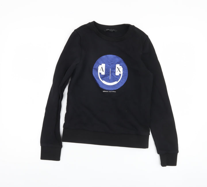 Armani Exchange Boys Black XS Graphic Crew Neck Sweatshirt