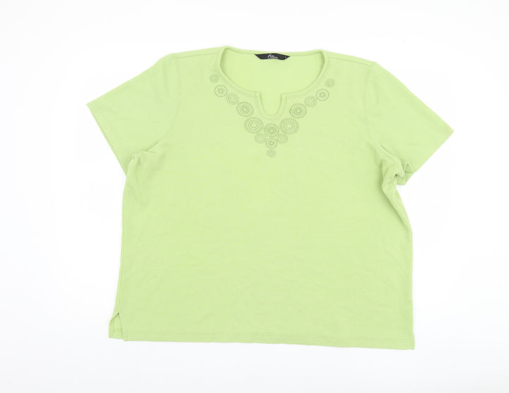 Bm collection Women's Green Embroidered T-Shirt - L