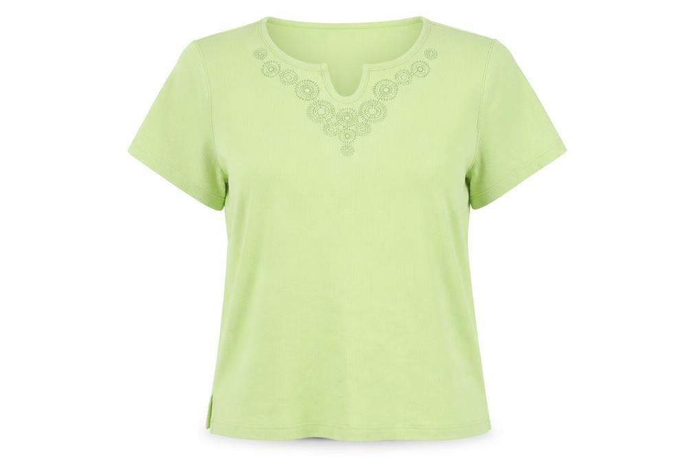 Front view of Bonmarché Women's Green Embroidered T-Shirt - L