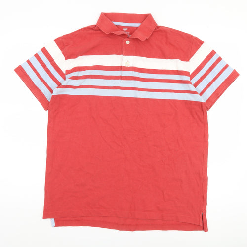 Gap Men's Red Striped Polo Shirt L Casual Cotton