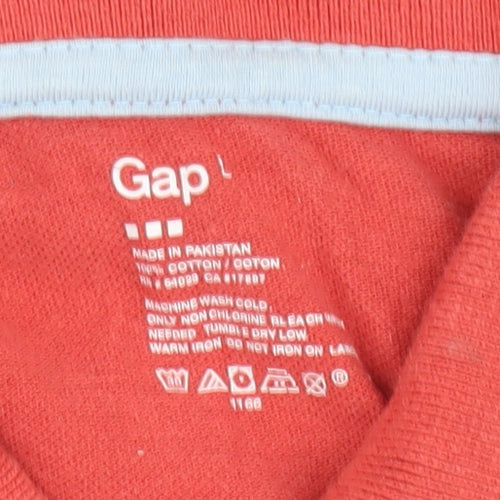 Gap Men's Red Striped Polo Shirt L Casual Cotton
