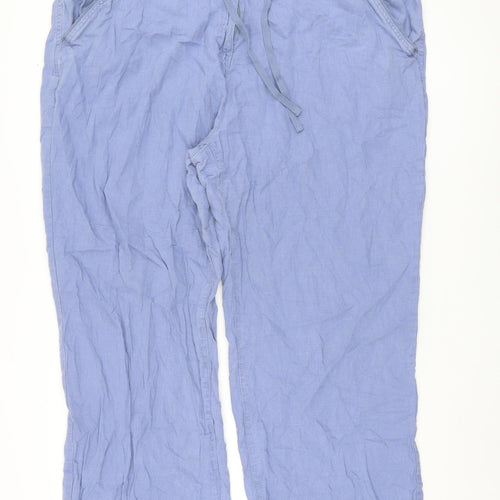 Next Women's Blue Linen Trousers Size 48 Elastic Waist