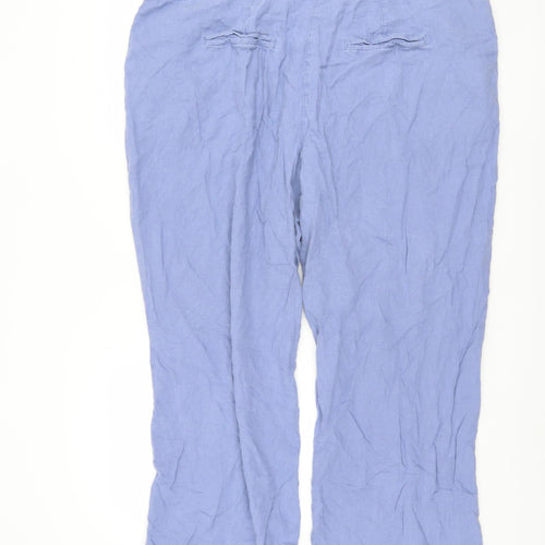 Next Women's Blue Linen Trousers Size 48 Elastic Waist
