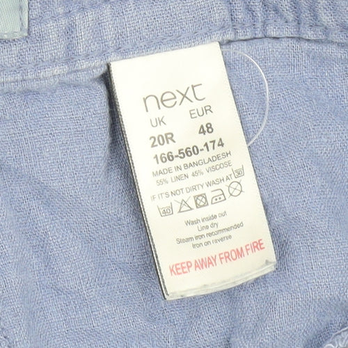 Next Women's Blue Linen Trousers Size 48 Elastic Waist