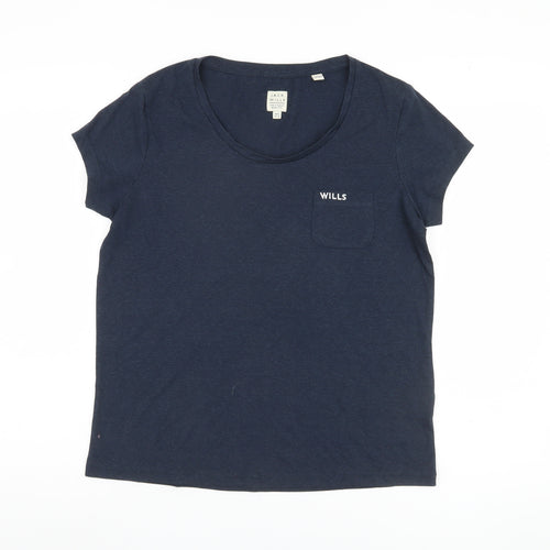 Jack Wills Women's Blue T-Shirt - Size 12, Easy Care