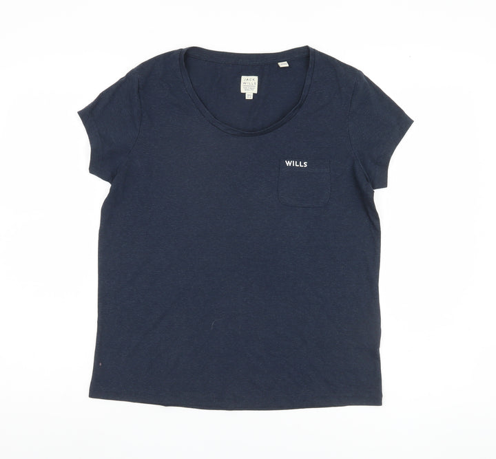 Jack Wills Women's Blue T-Shirt - Size 12, Easy Care