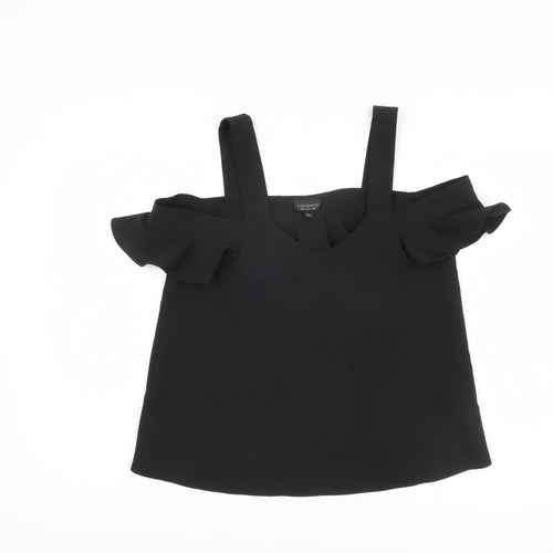 Topshop Women Black Cold Shoulder V-Neck Blouse Size 8