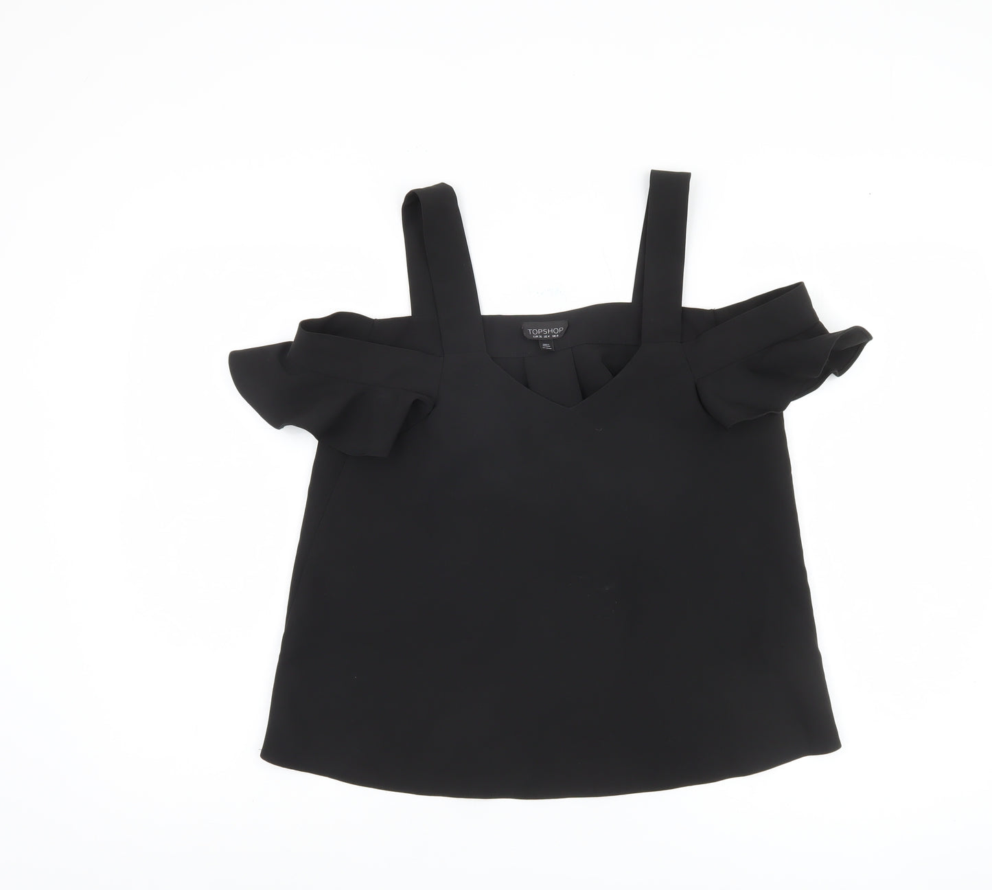 Topshop Women Black Cold Shoulder V-Neck Blouse Size 8