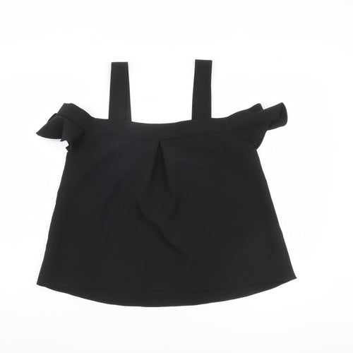 Topshop Women Black Cold Shoulder V-Neck Blouse Size 8