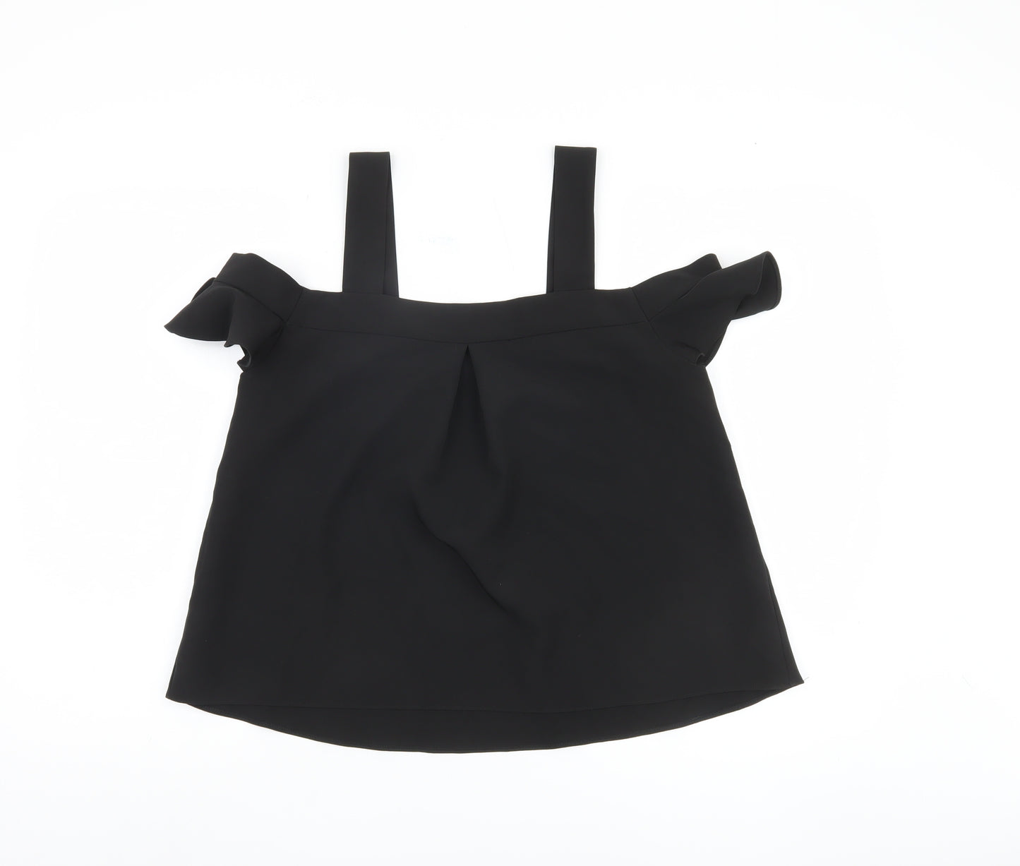 Topshop Women Black Cold Shoulder V-Neck Blouse Size 8