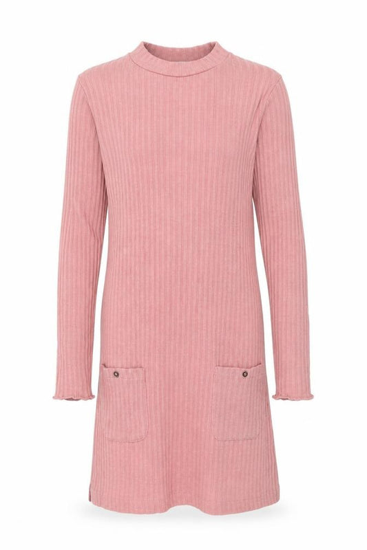 Front view of Mango girls’ pink tunic jumper, size 30, knit high neck