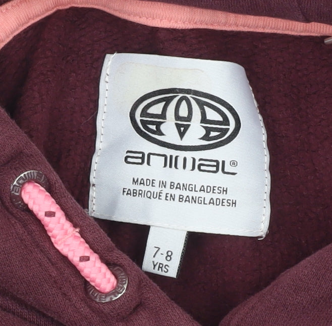 Animal Girls Burgundy Hoodie 7-8 Years Pullover Logo
