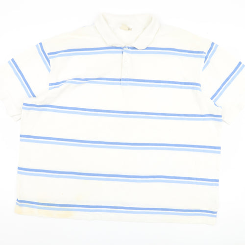 Cotton Traders Men's 3XL White Striped Polo Shirt